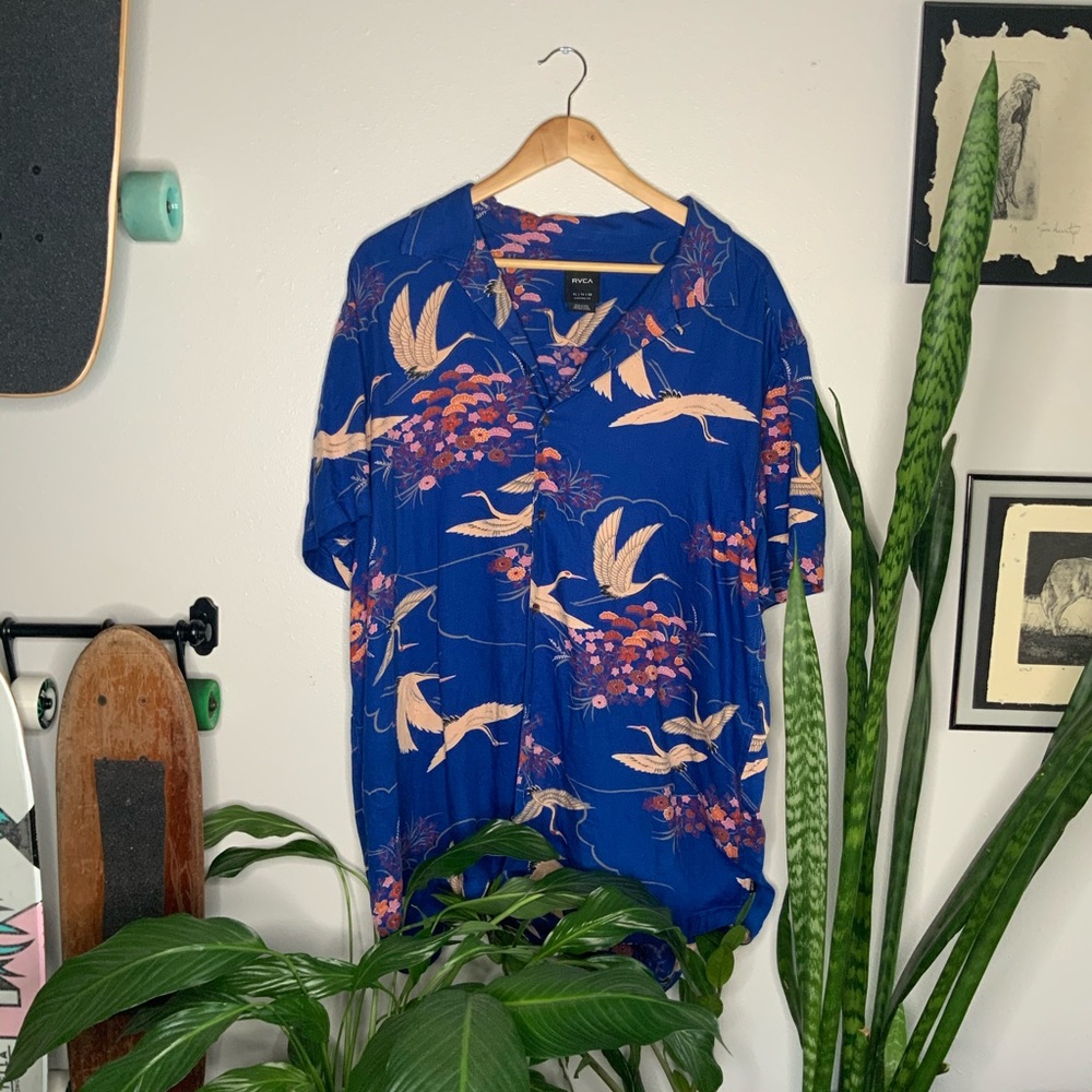 RVCA Blue Heron Button Up XL